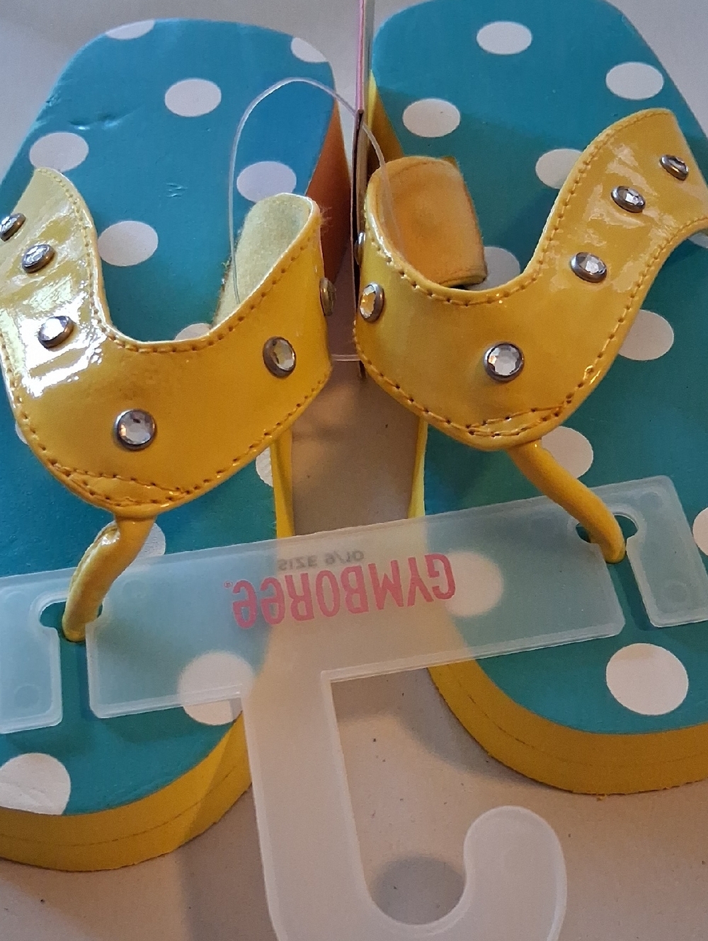 Yellow Patent Rhinestone Polka Dot Flip Flops